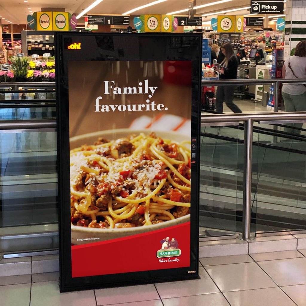 Creative shop out of home advert, point of sale, for San Remo pasta.