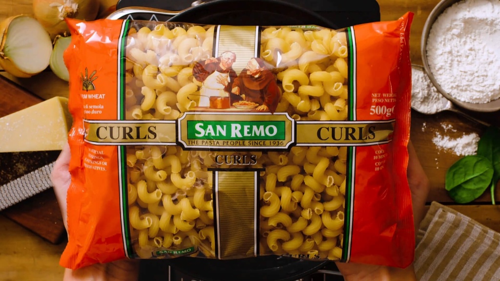 Curly macaroni packet for social media marketing campaign in Adelaide.