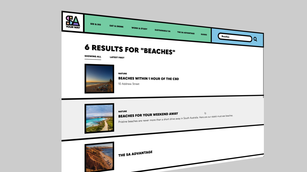 Website design with search functionality.