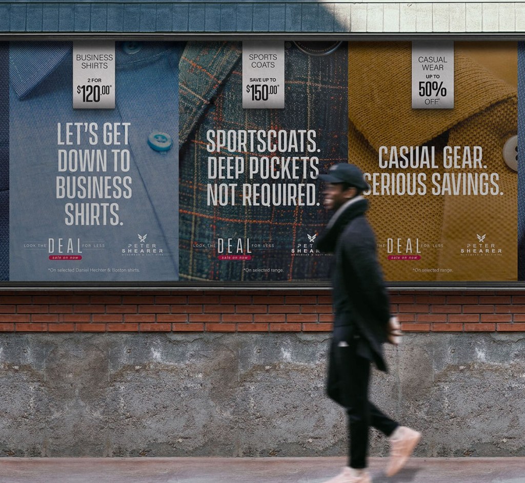 Outdoor posters of mens shirts and coats for integrated sale promotion.
