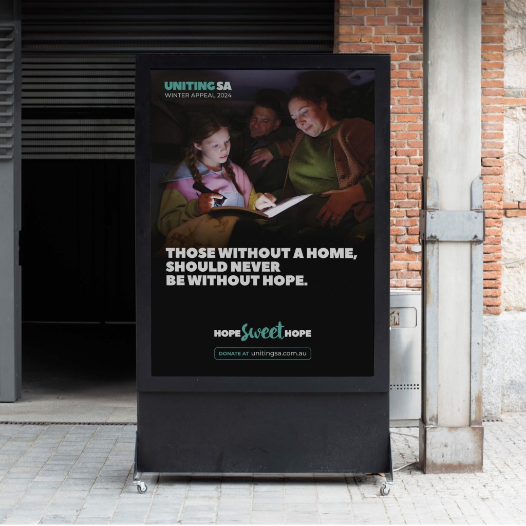Winter appeal retail screen with CTA to increase donations.