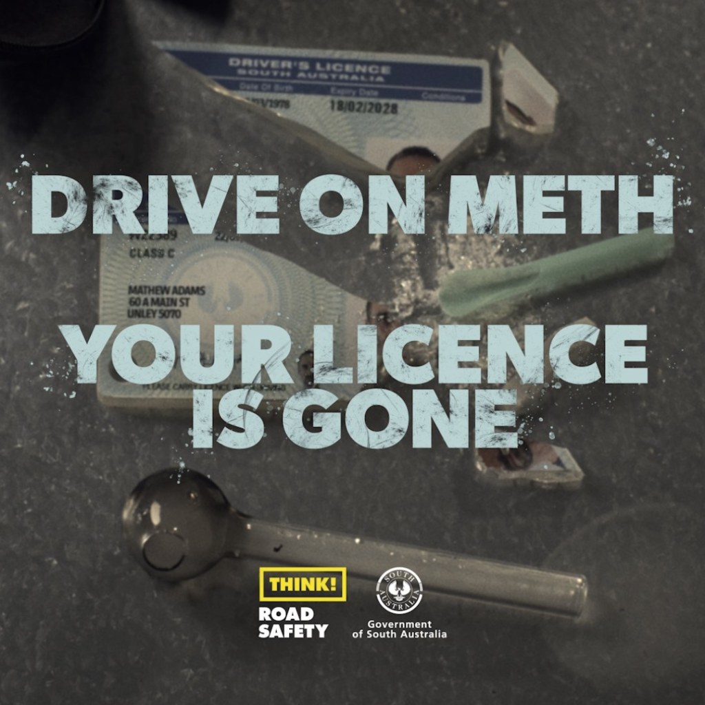 Drivers licence broken into meth for drug driving campaign poster.